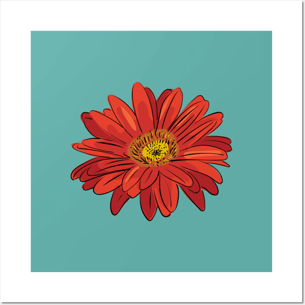 Red gerbera daisy flower Wall Art by Catdog